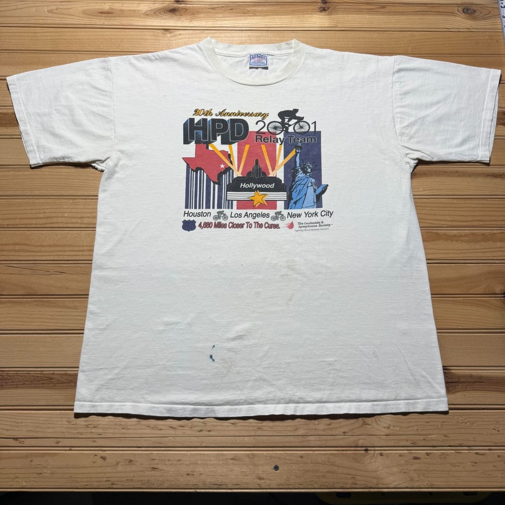 Vintage 2001 20th Anniversary HPD Relay Team Charity Run Graphic T-Shirt USA XL