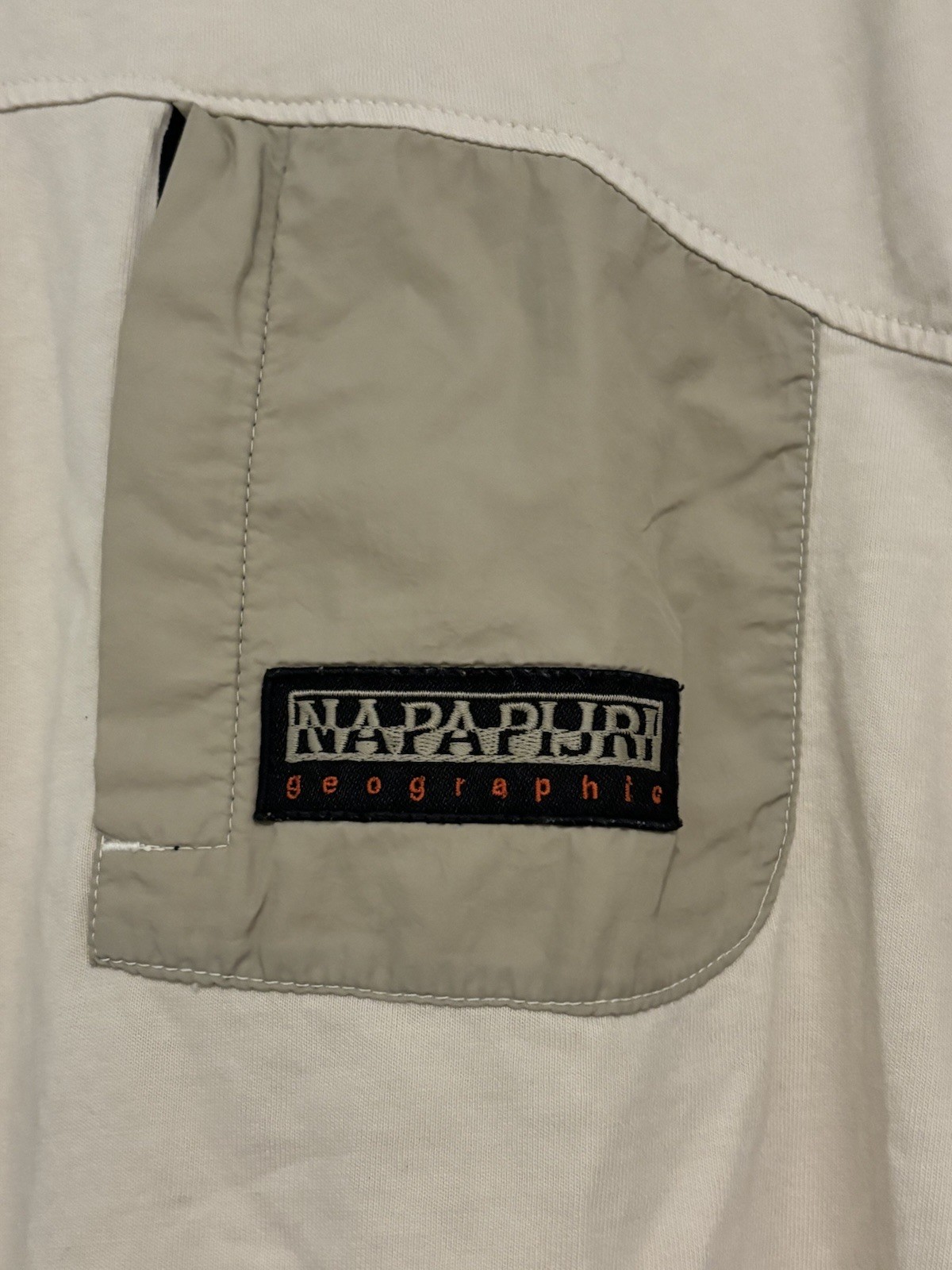 Napapijri Geographic Men Large Tan Beige Zipper Pocket 100% Cotton T-Shirt gallery