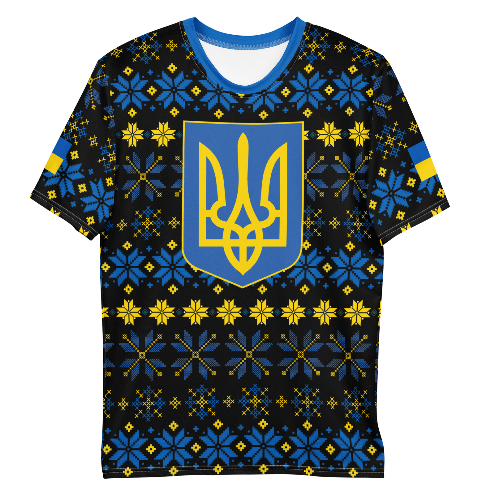 Ukraine Folk Art Pattern Men’s AOP T-Shirt, Trident & Flag Design