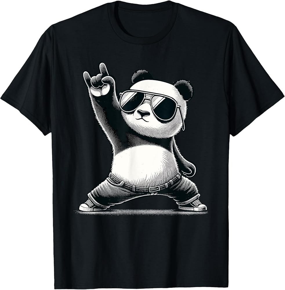 Retro Panda Rock Music Gift Funny Panda T-Shirt gallery
