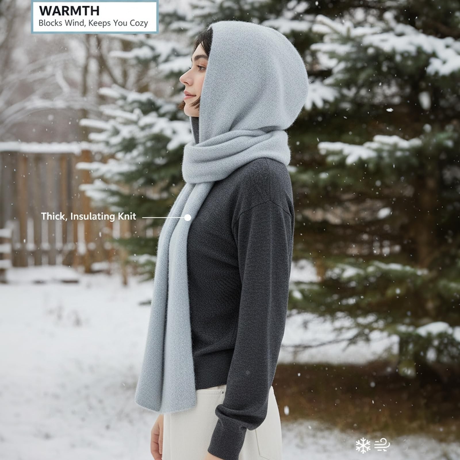 Hooded Scarf Women Winter Warm Knitted 2in1 Hat Balaclava Neck Warmer gallery