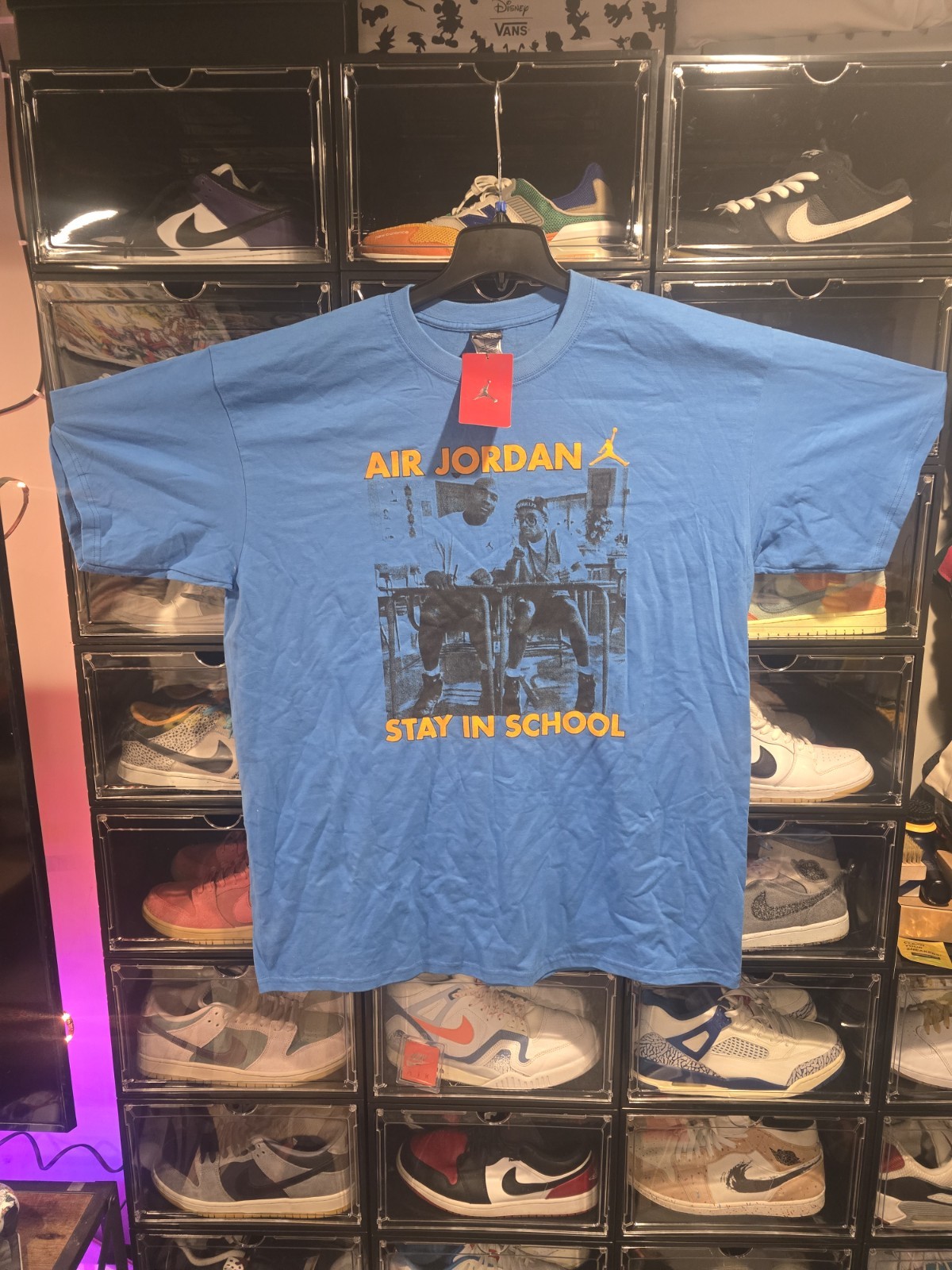 ​Vtg 2005 Nike Air Jordan Stay In School T Shirt NWT Blue XXL Spike Lee Flight gallery