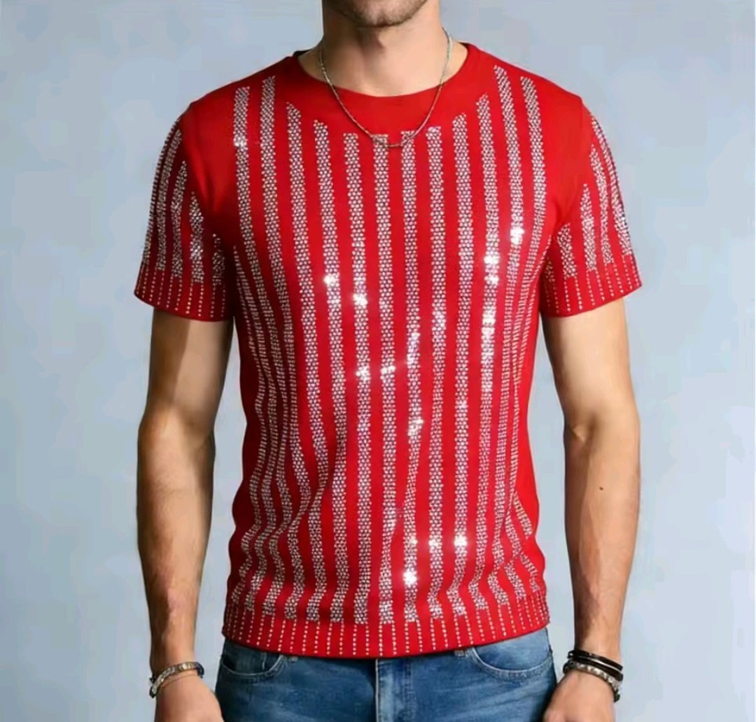 New Men Women Luxury Diamond Rhinestones Fashion Blue Red T-Shirt High Quality gallery