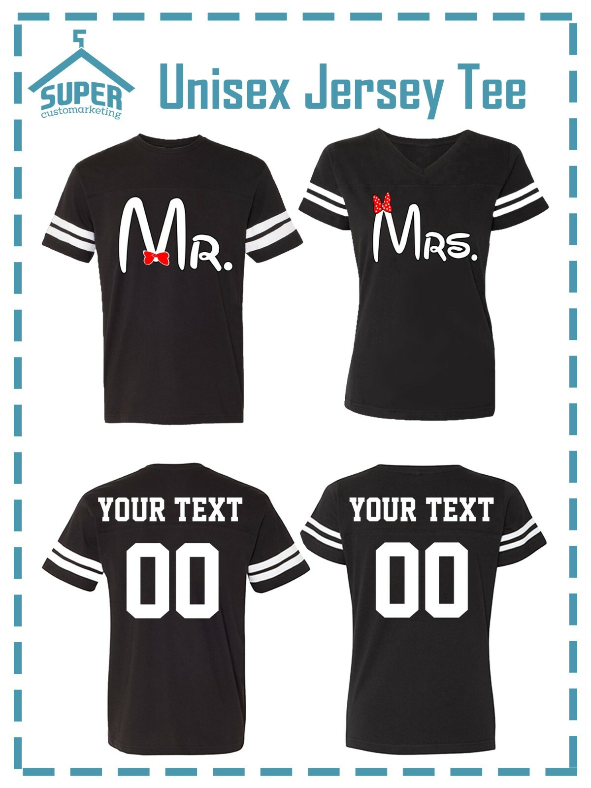 Old MR and MRS Fine JERSEY STYLE COUPLES TSHIRTS CUSTOM BACK PERSONALIZED
