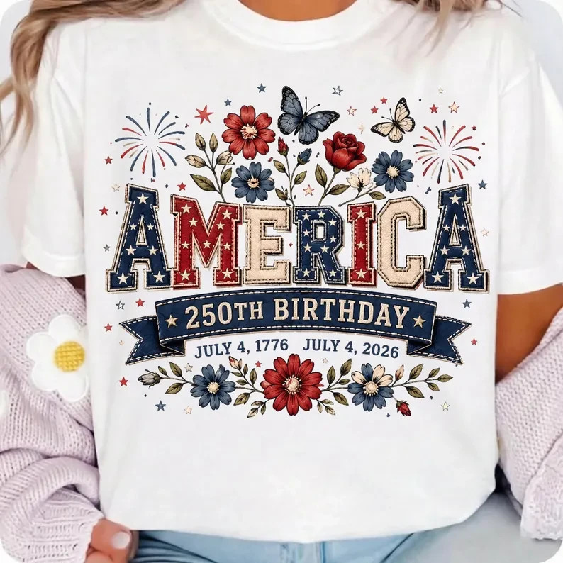 America 250th Birthday Shirt, Patriotic Floral Shirt, USA Anniversary gallery