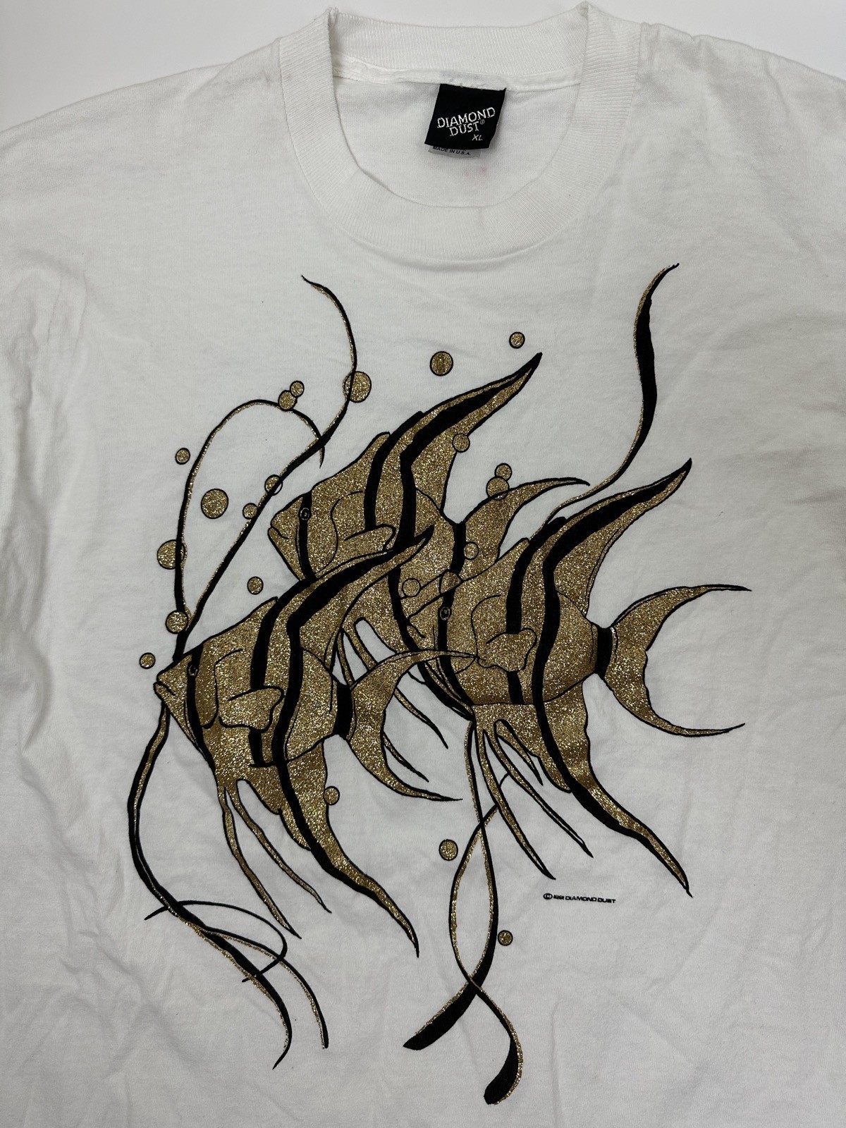 Vintage 90s Angelfish Shirt XL Fish Tropical Beach Gold Black Diamond Dust USA gallery