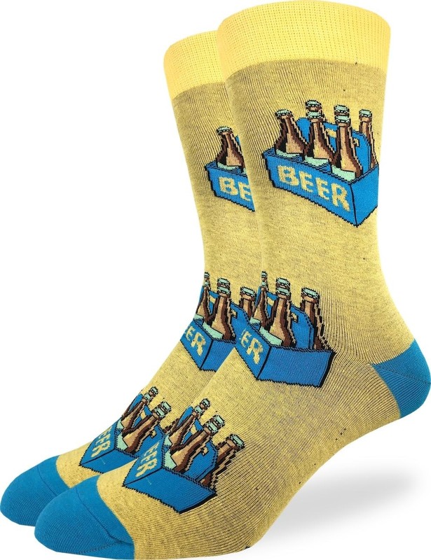 Men’s Six Pack of Beer Socks Fun Novelty Crew Socks Fits Shoe Size 7-12