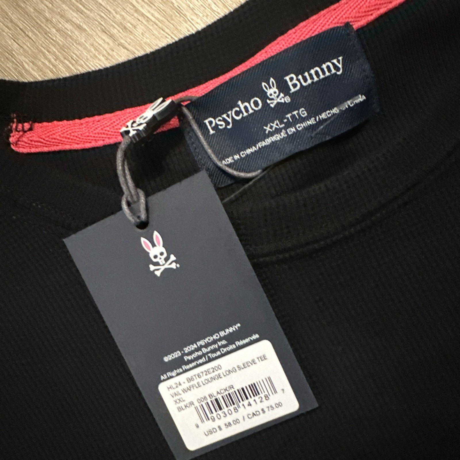 NWT Psycho Bunny Vail Long Sleeve Waffle Lounge Pocket Shirt Men’s 2XL BLK gallery