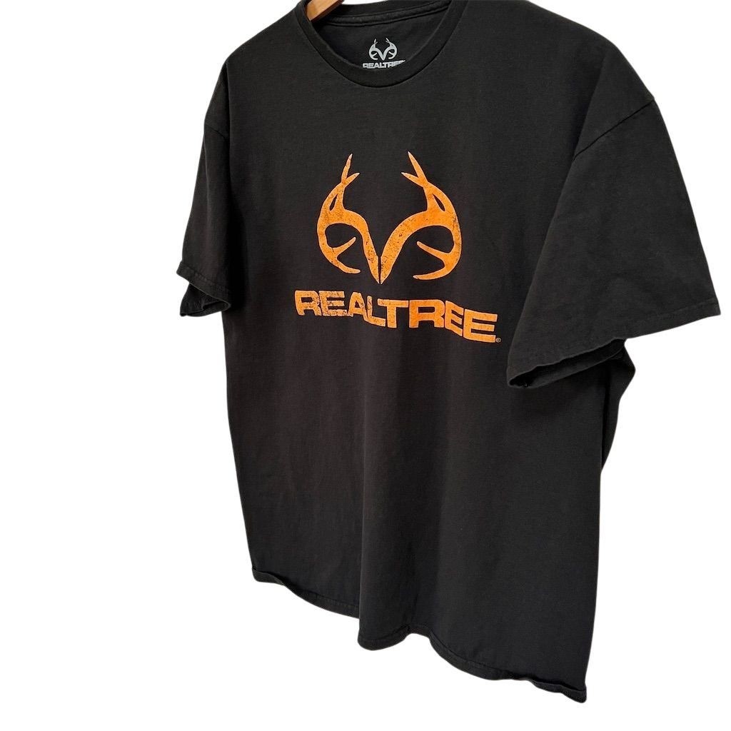 Realtree Men's XL Black T-Shirt Orange Camo Antler Logo Outdoor Hunting gallery