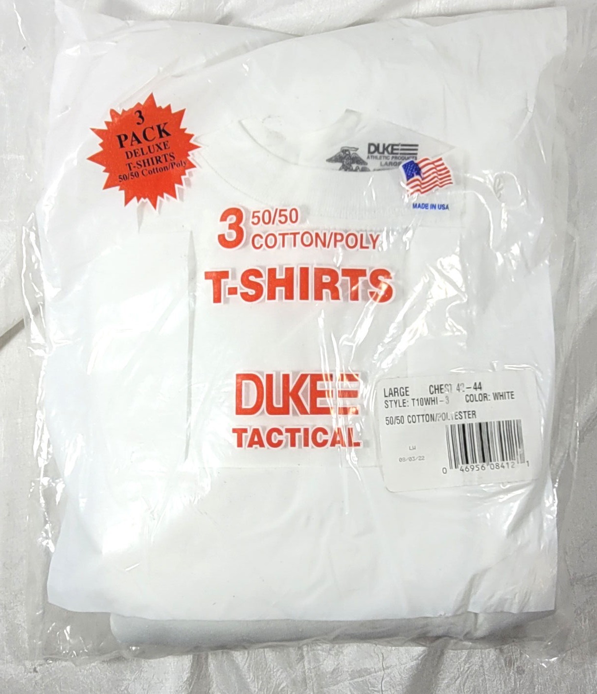 Duke Tactical 3-Pack 50/50 Cotton/Poly Short Sleeve T-Shirts – White – Large
