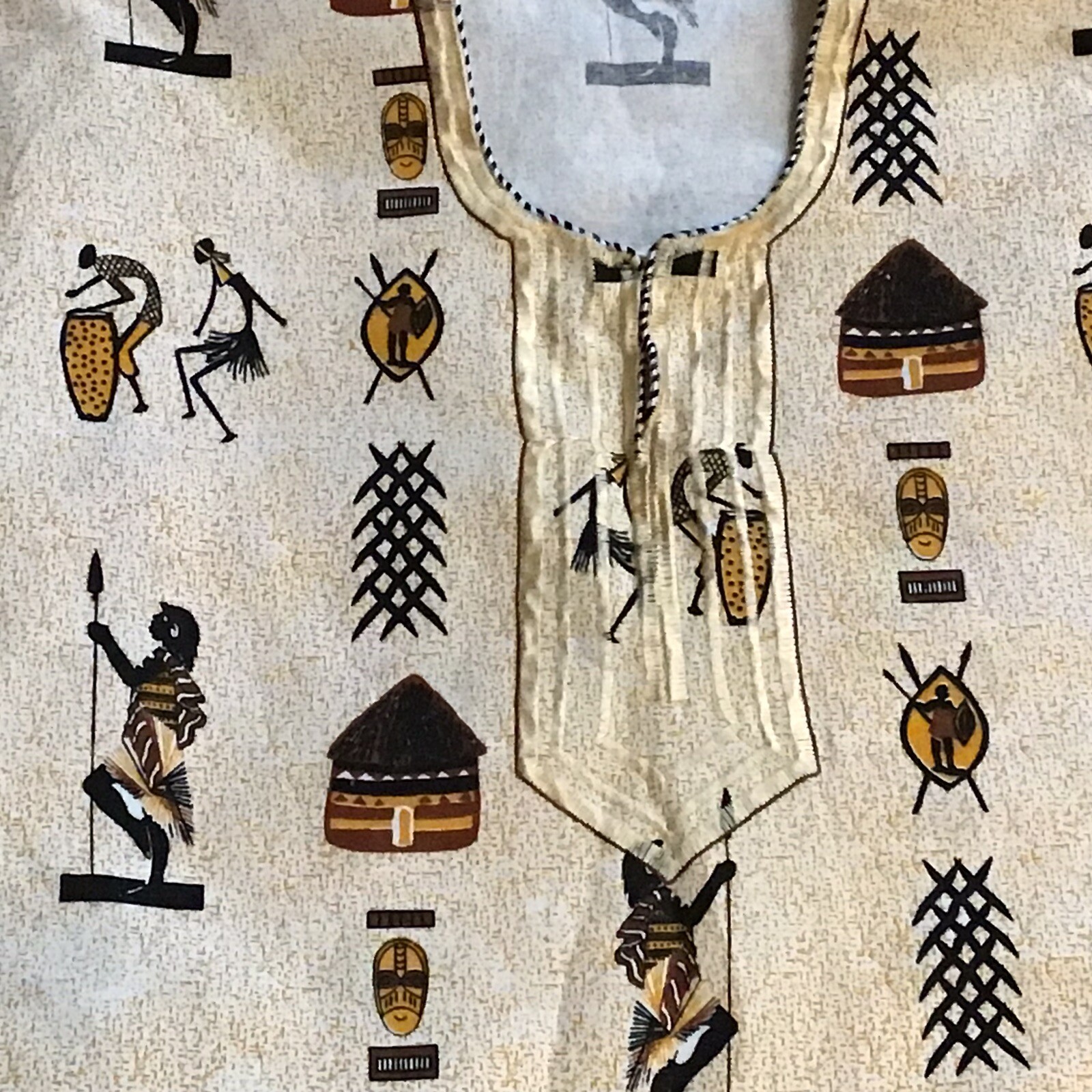 Shirt Pullover XL Broadcloth Short Sleeve Aztec Aborigine Pockets V Neck Boxy gallery
