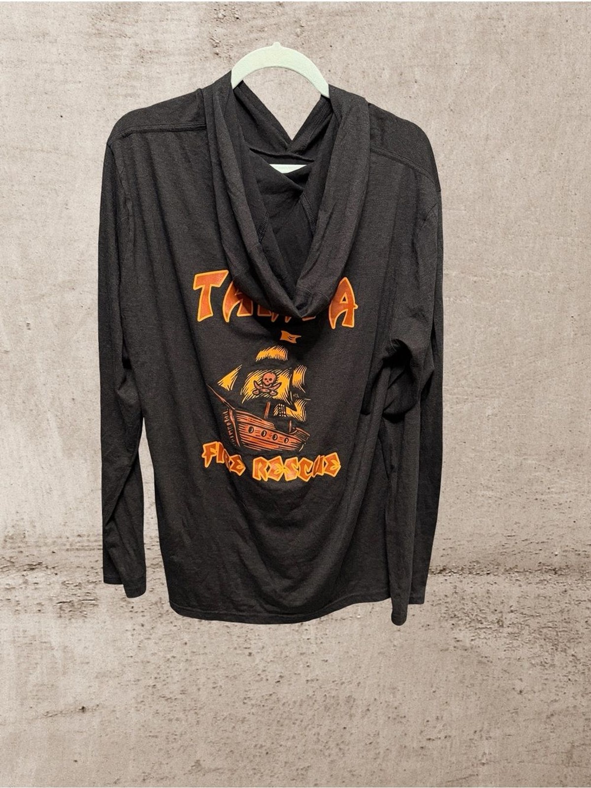 District Black Long-Sleeve Hooded Tee with Orange Badge gallery