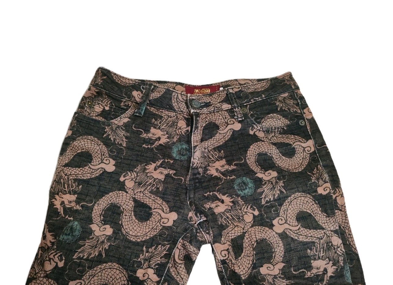 Vintage Mash Mash Dragon Allover Jeans Pants Flare Bootcut Trousers size 28 gallery