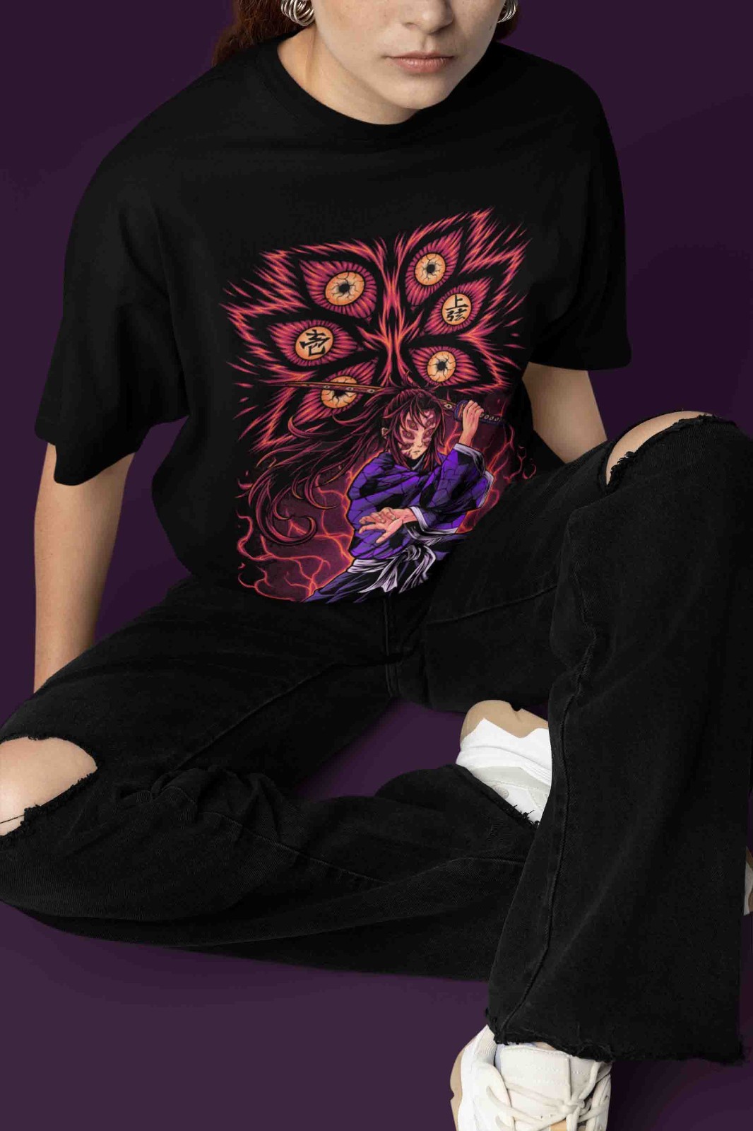Demon Slayer Shirt Kokushibo Upper Moon 1 T-Shirt Tanjiro KNY Anime Muzan Tee gallery
