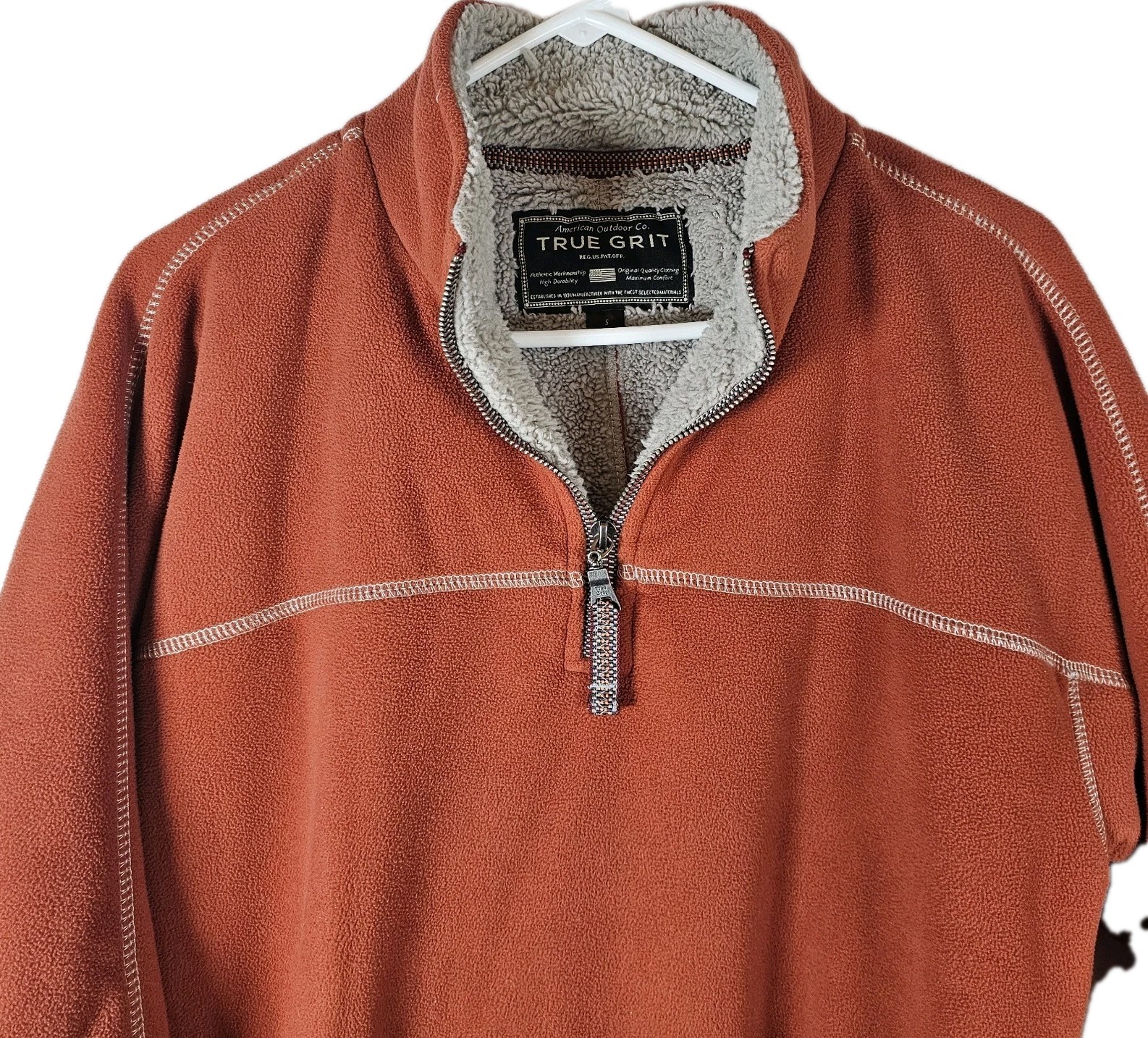 True Grit Men Small Faux Sherpa Pullover Jacket 1/4 Zip Orange Rust Warm Outdoor gallery