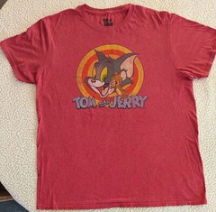TOM and JERRY Shirt Mens Large Red Classic 80s Cartoon Graphic Tee