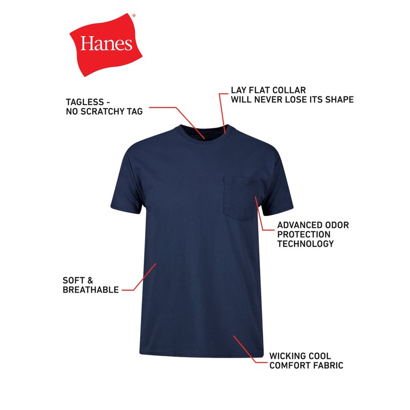 Hanes Men's Cotton Pocket T-Shirt, Moisture-Wicking with Odor Control, Assorted gallery