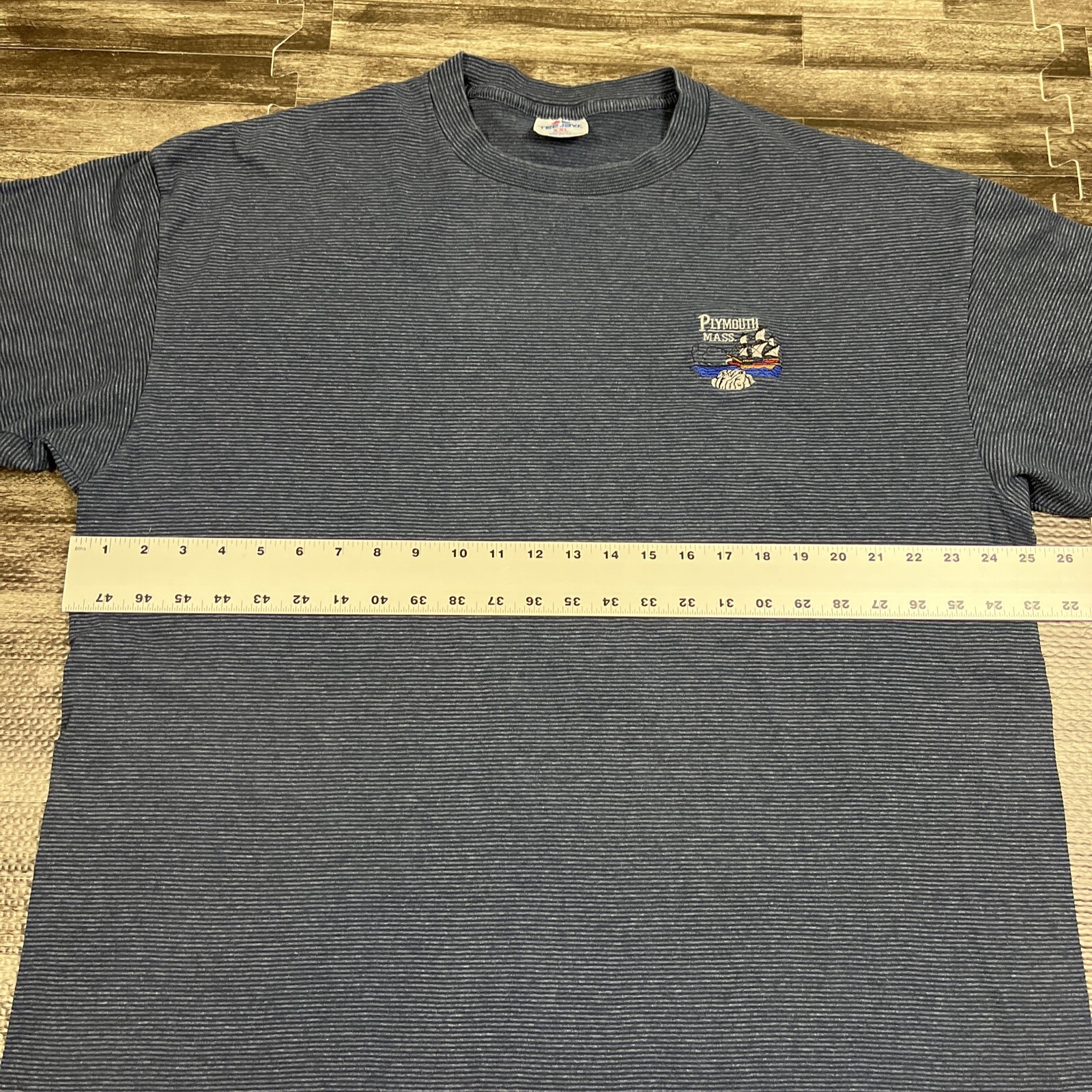 Vintage Plymouth Mass Souvenir Single Stitch Shirt XXL 2XL Blue Striped USA Made gallery