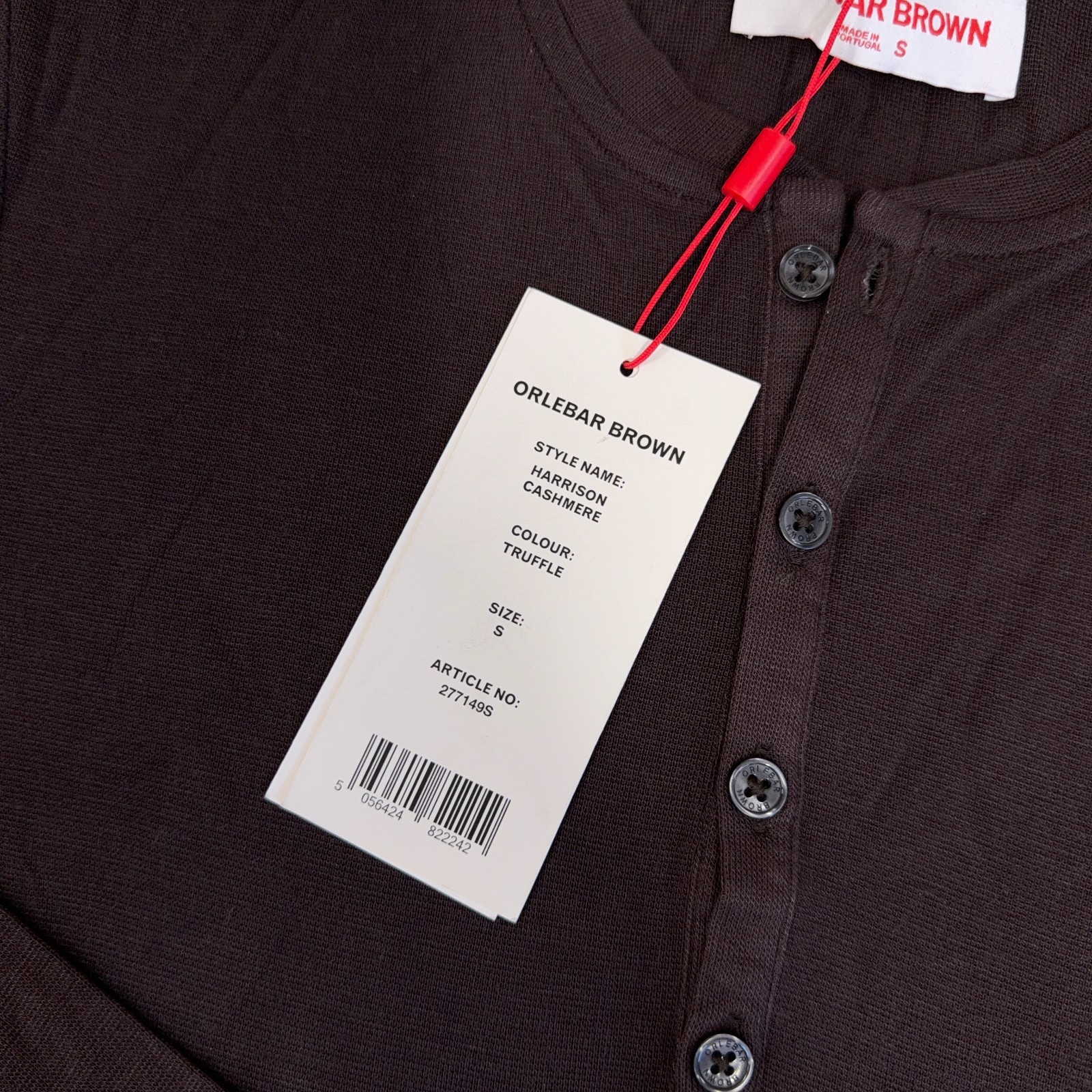 Orlebar Brown Shirt Men Small Truffle Brown Harrison Cashmere Henley T Tee NEW gallery