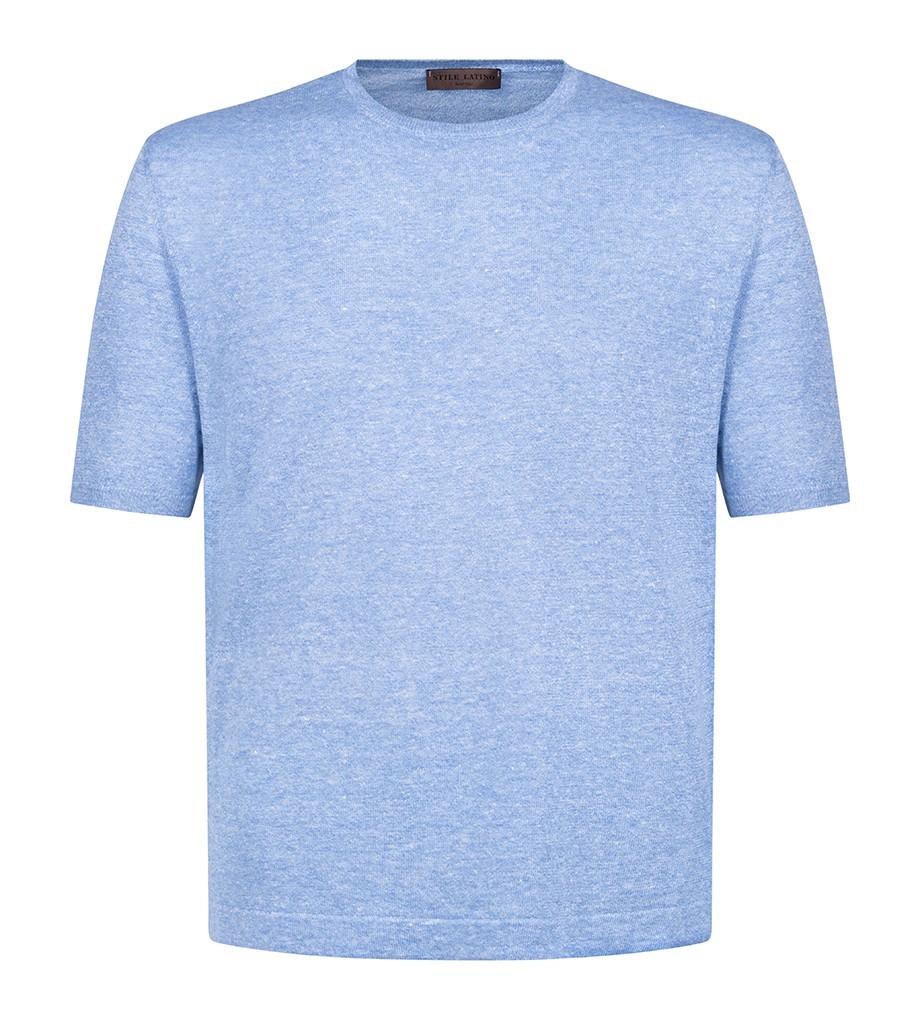 STILE LATINO t-shirt linen cotton EU 56 US 46 light blue melange normal fit gallery