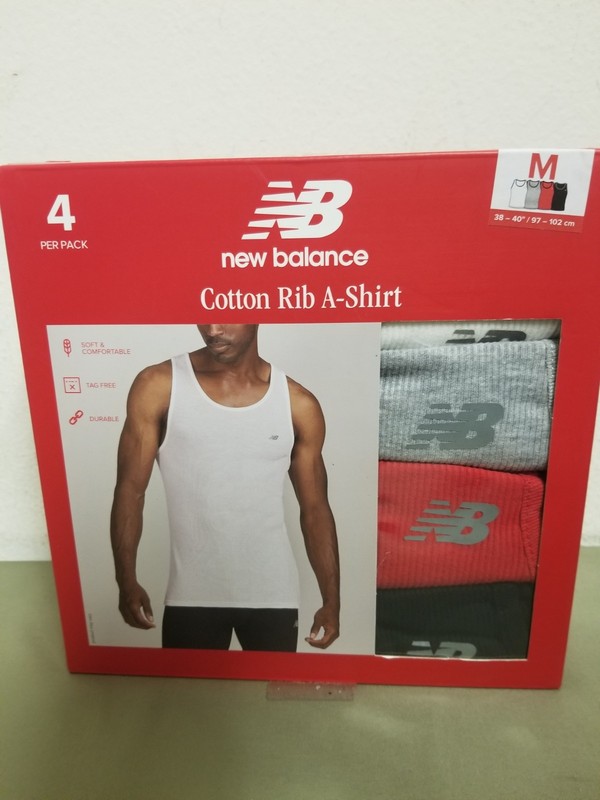 New Balance Mens 4 Pack Cotton Rib A-Shirt Tank Top.