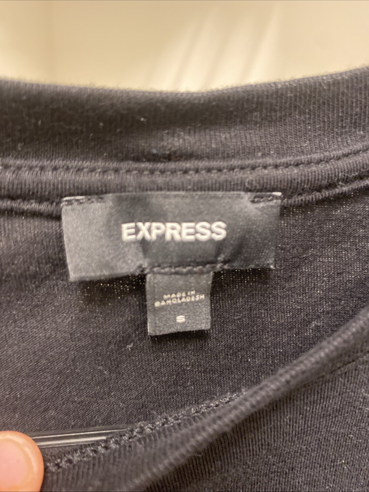 Express Men’s Black Crew Neck T-Shirt With Blue Geometric Abstract Graphic gallery