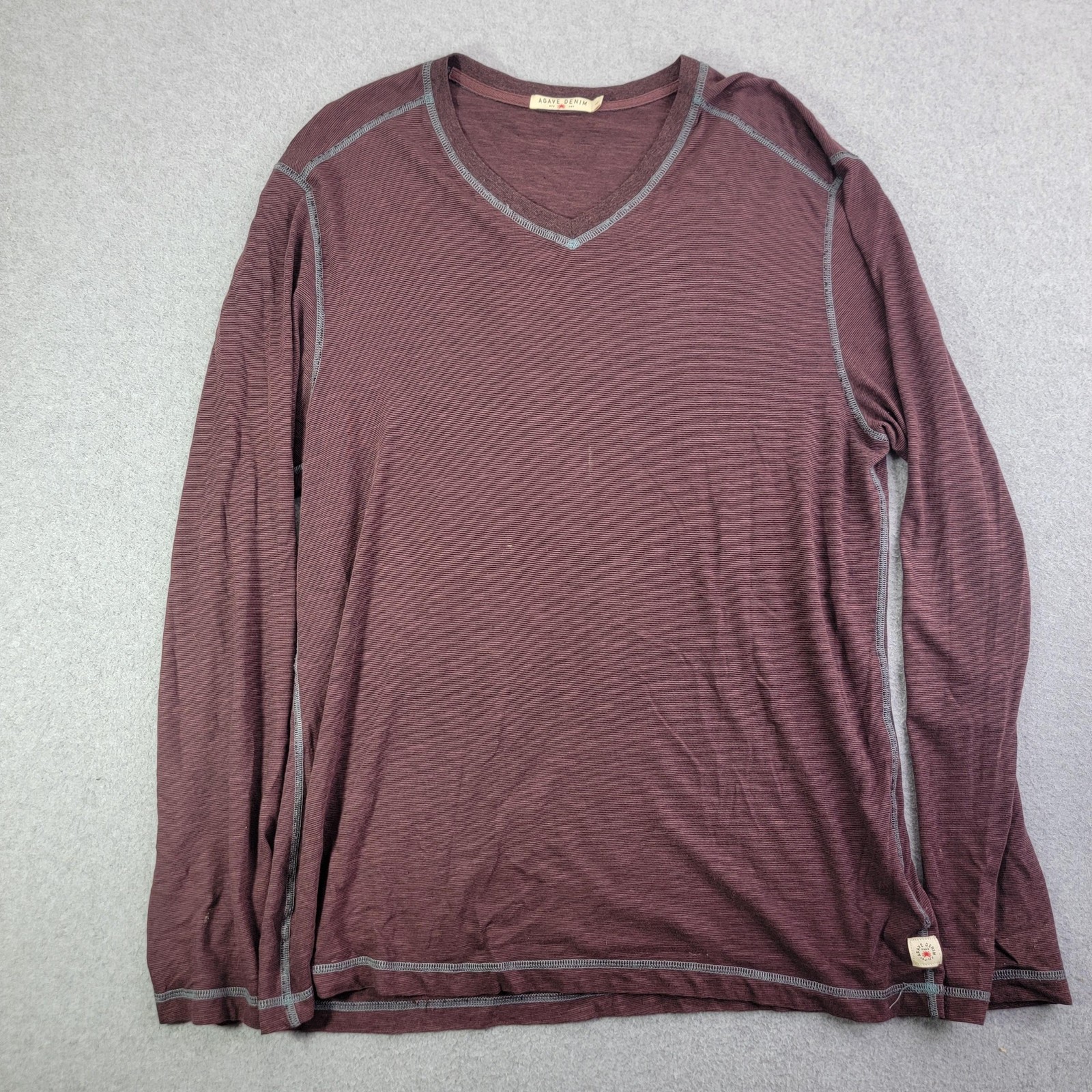 Agave Denim Shirt Mens L Purple V-Neck Long Sleeve Contrasting Trim Made In USA gallery