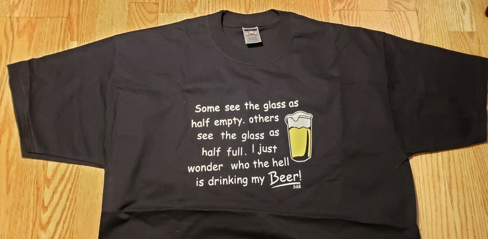 BEER DRINKING Glass half empty Men's T-Shirt XL Black Short Sleeve Jerzees NICE gallery