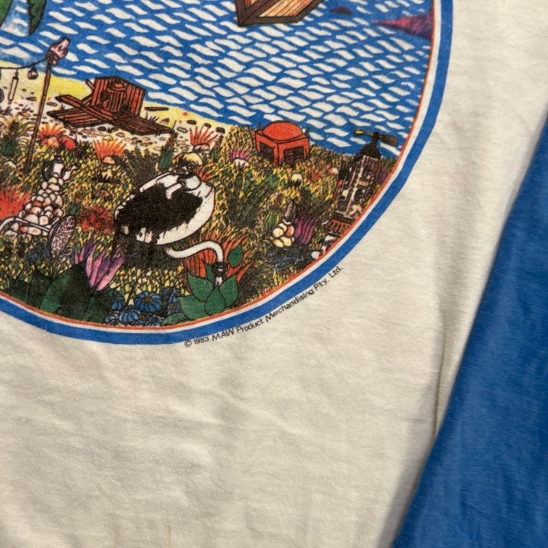 Vintage Men At Work Shirt Mens Small White 1983 Cargo Tour Raglan USA gallery