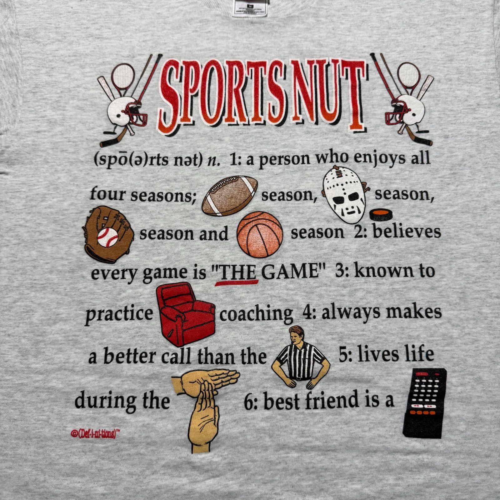 Vintage 90s Sports Nut Definition Funny Novelty Humor Graphic T-Shirt USA Medium gallery