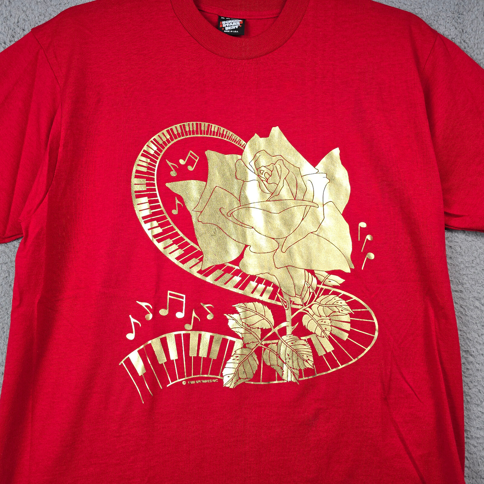 VTG SCREEN STARS BEST Mens EXTRA LARGE XL Air Waves 1989 Red Shirt Rose Music gallery