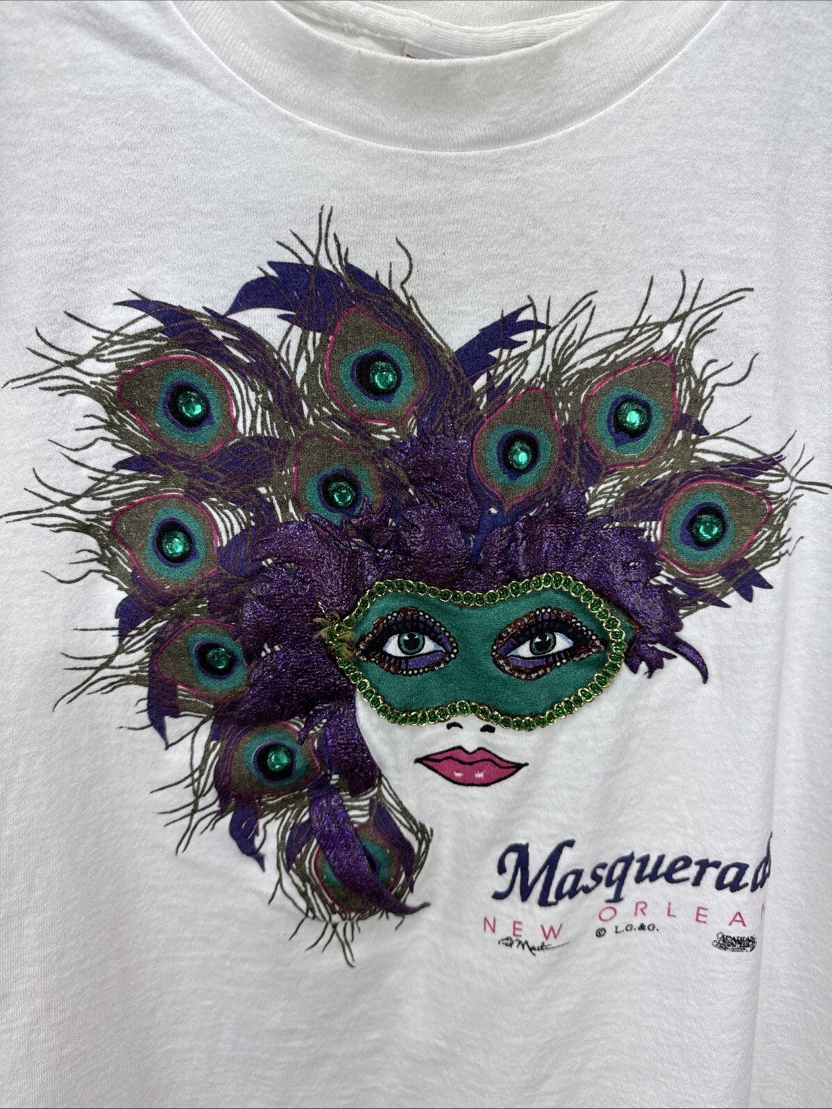 Vintage Premier Sportswear Large White Glitter Masquerade T Shirt New Orleans gallery