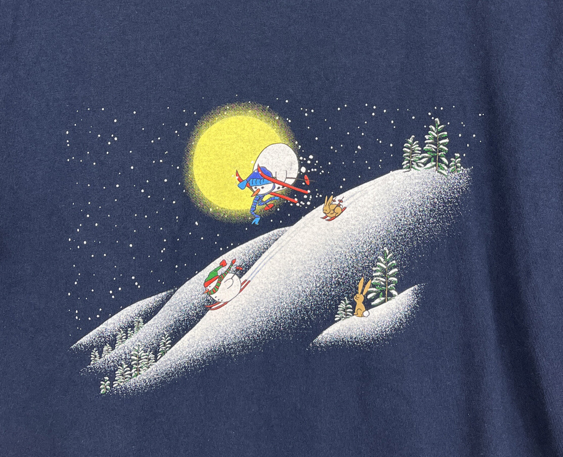 Winter Holidays Frosty Snowman Skiing Tshirt Blue Adult M Christmas Y2ks gallery