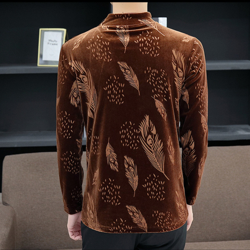 Men Velvet Shirts Tops Blouse Basic T-shirts Casual Slim Turtle Neck gallery