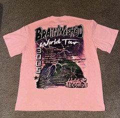 Hellstar Men’s Pink Brainwashed 3005 World Tour Graphic Tee, Crew Neck, 10