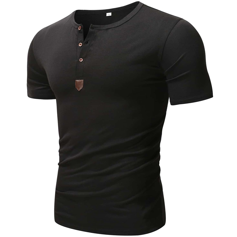 Mens Button V Neck T Shirt Short Sleeve Slim Fit Casual Plain Tee Top Sports gallery