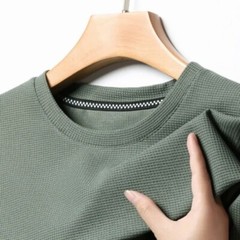 New Men Summer Waffle Round Neck Short Sleeve T-Shirt Breathable Stylish Gift
