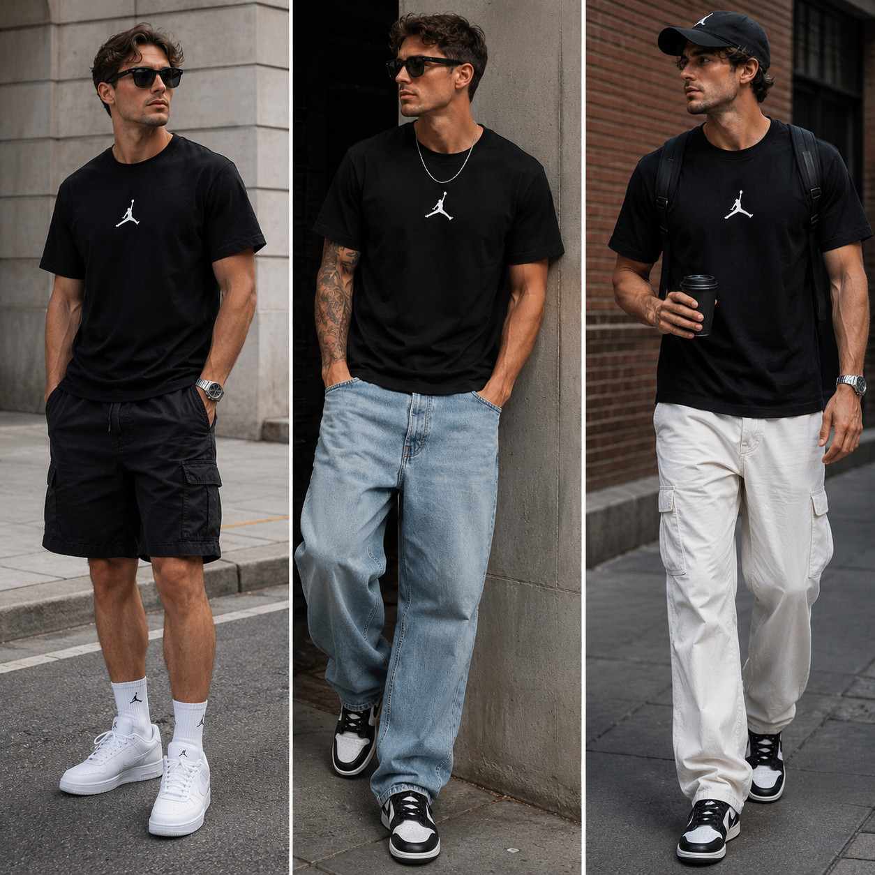 Air Jordan Men's Casual Tee, L-4XL, Black/White/Beige, Basketball Logo gallery