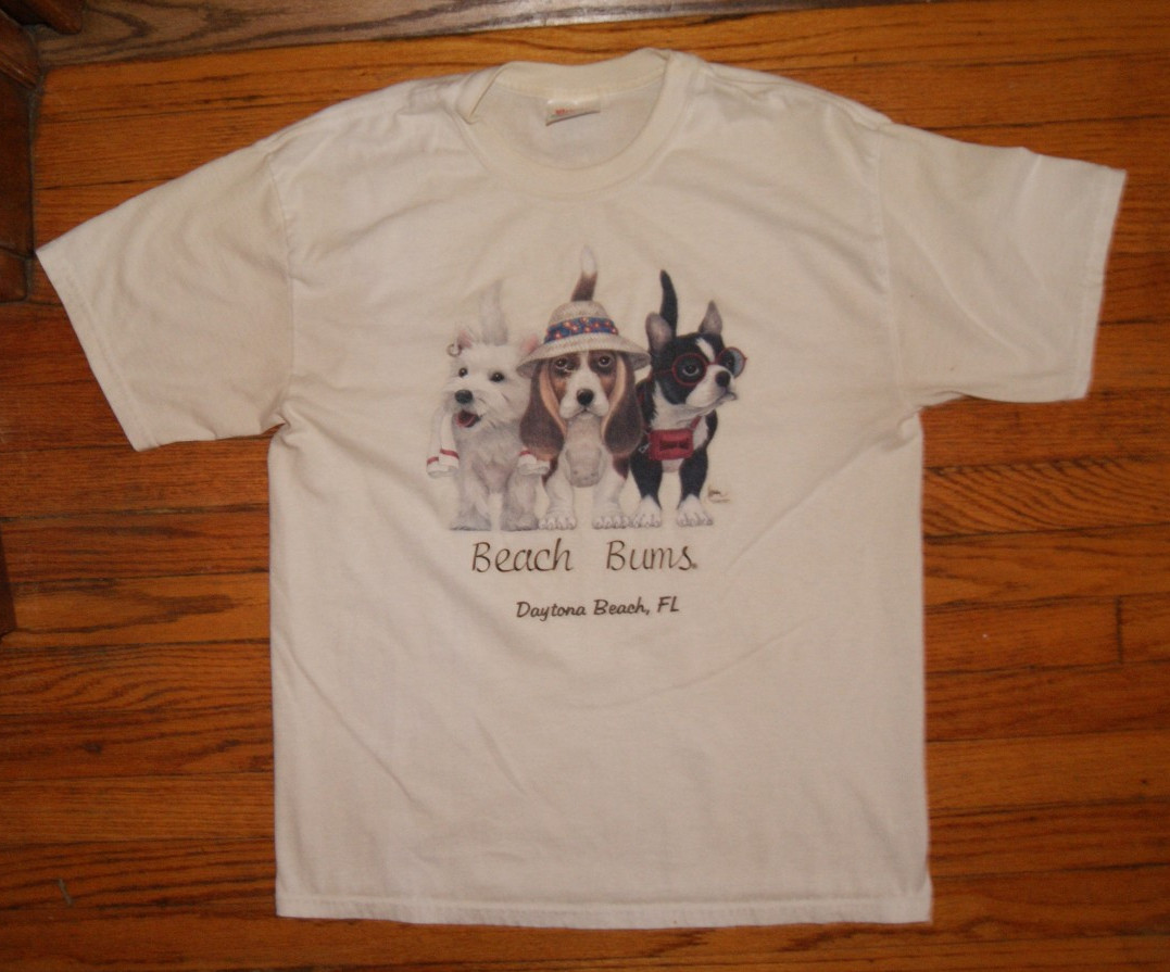 Vintage Dog TShirt M White Puppie Bob Harrison 90s “Beach Bums” Daytona Beach FL gallery