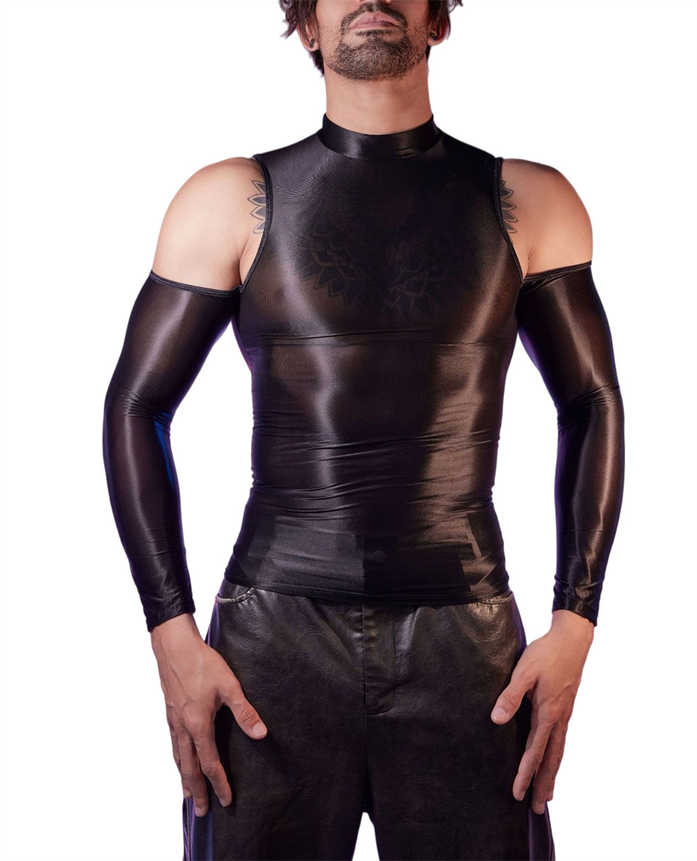 Mens Cold Shoulder Tops Slim Fit Skinny Long Sleeve T-Shirt Top Mock Neck Tee gallery