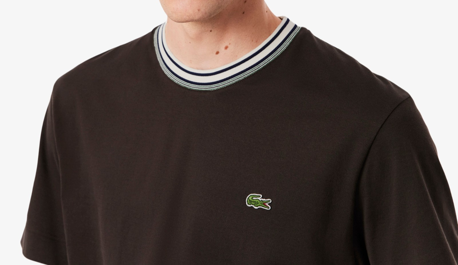 LACOSTE COTTON TIPPED CREW NECK T-SHIRT BROWN (7) 2XL RRP £75 BNWT gallery