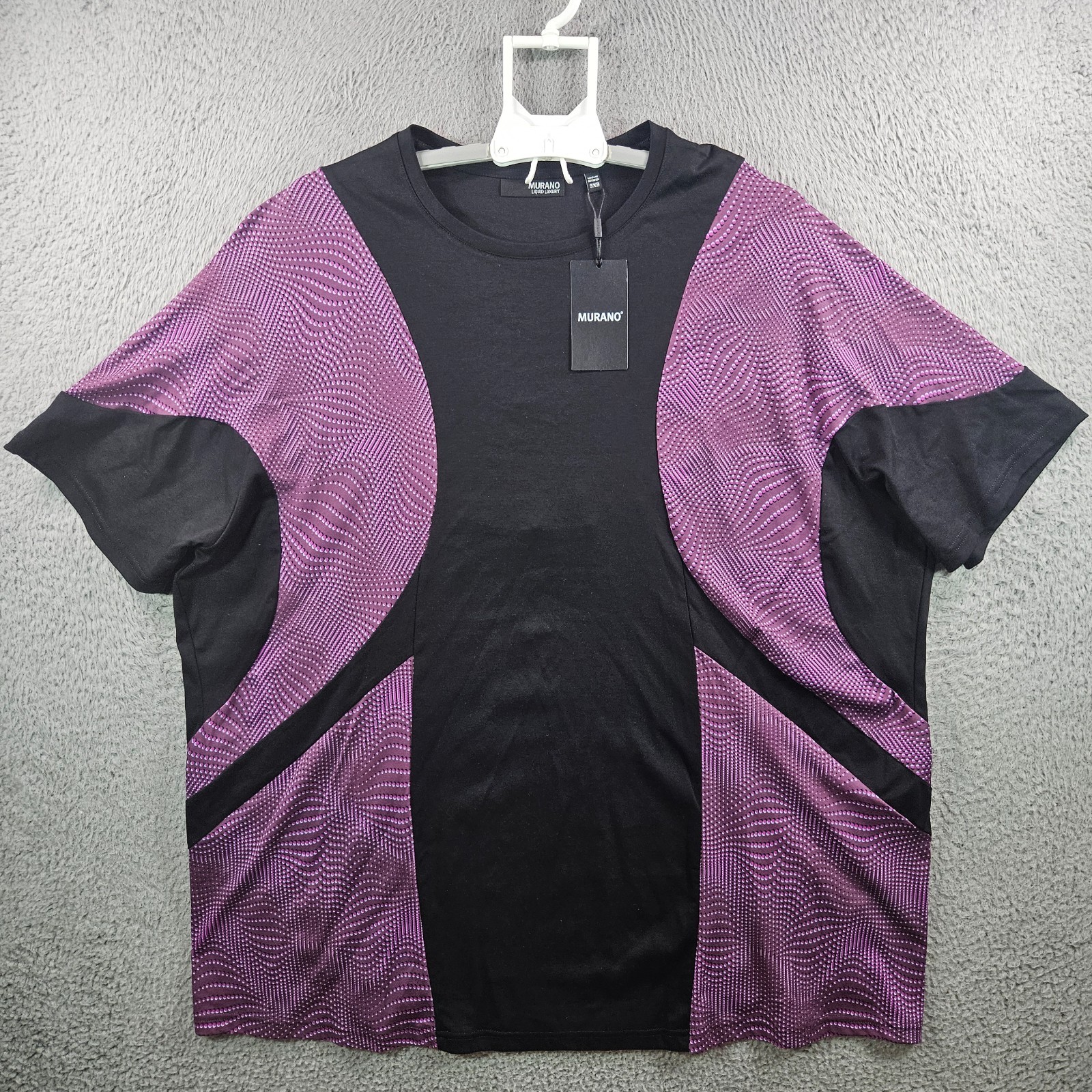 NEW Murano T-Shirt Men 3XB Stretch Short Sleeve Black Purple Liquid Luxury