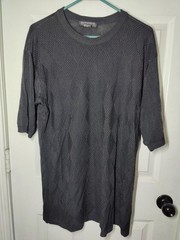 Domani Platinum Silk Blend Diamond Pattern Short Sleeve Pullover Top Men’s L