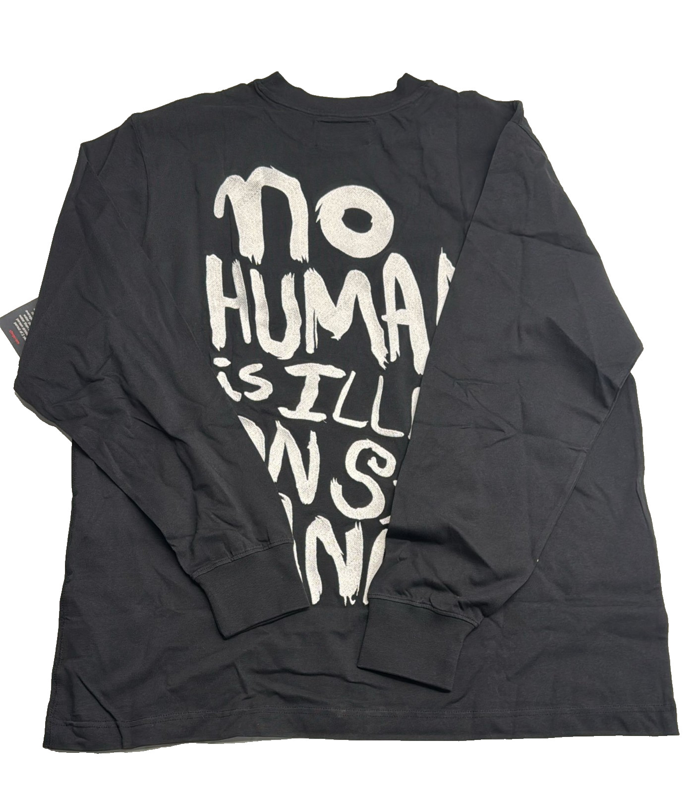 CHNGE Men's No Human is Illegal Crew Neck Cuff Long Sleeve T-Shirt, Black, XS gallery