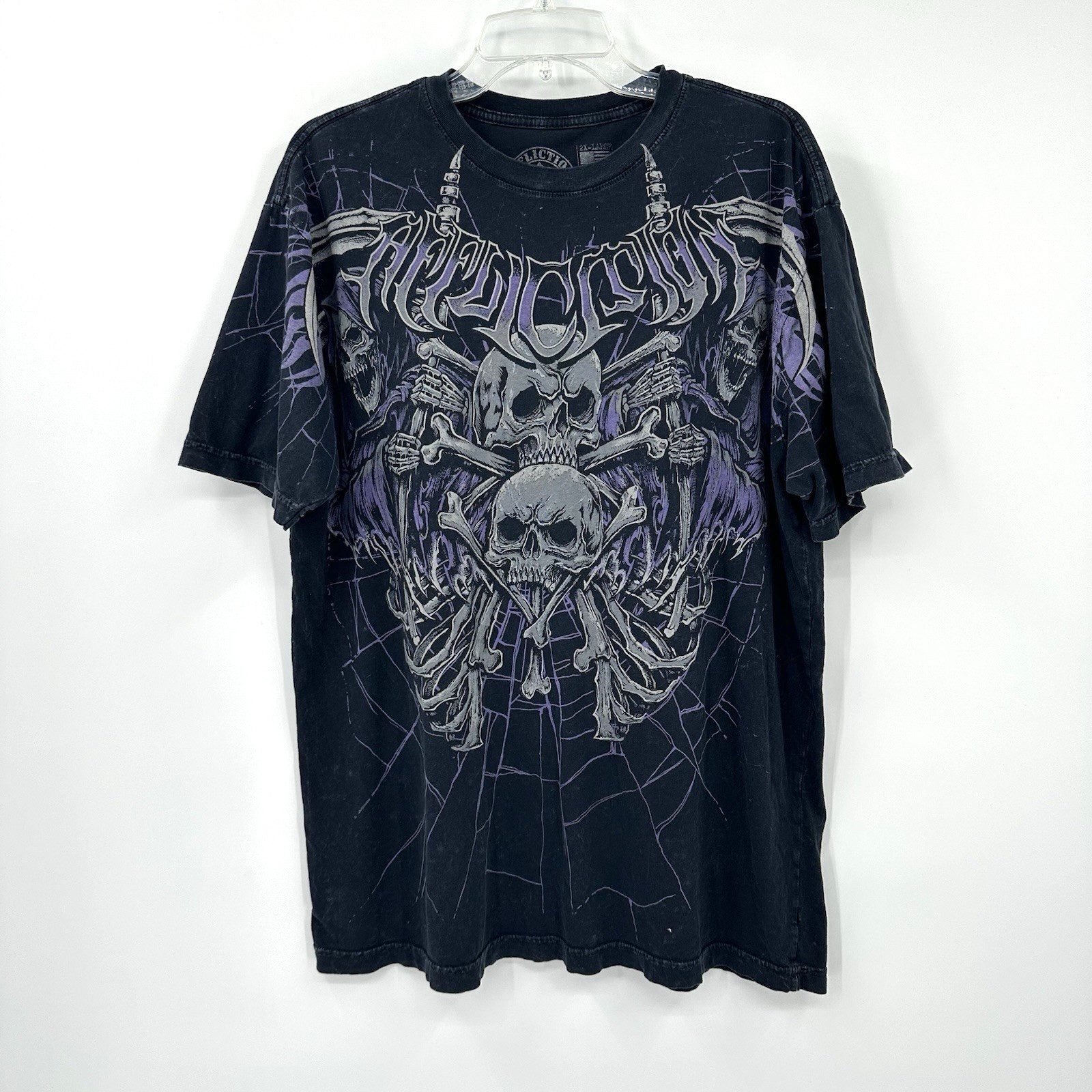 AFFLICTION t shirt darkness tech black 2XL biker grunge skill grim reaper goth gallery