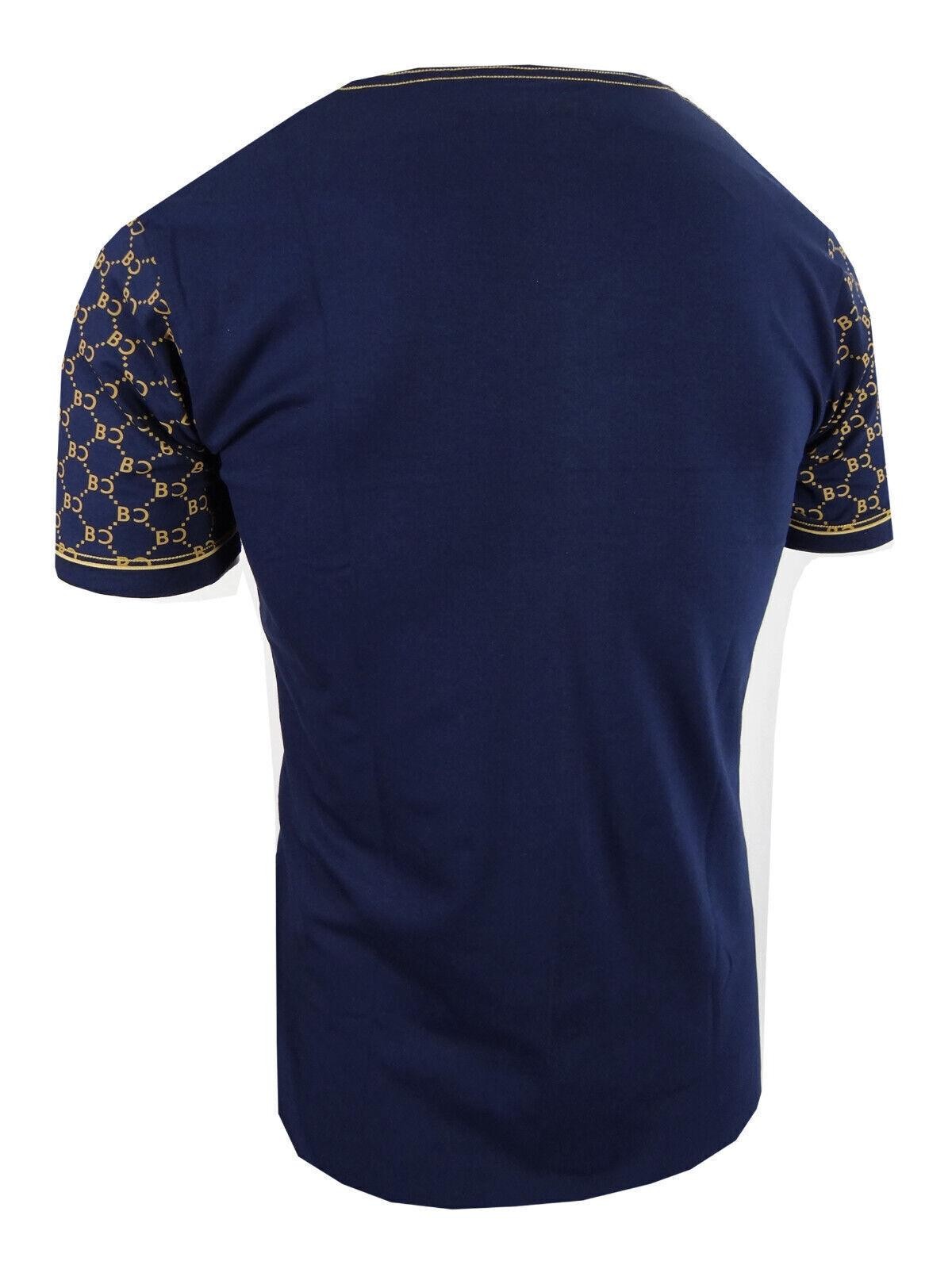 Designer T-Shirt Blue Bucheli Italian Logo Stripe Men Shiny Gold Tiger Slim Fit gallery