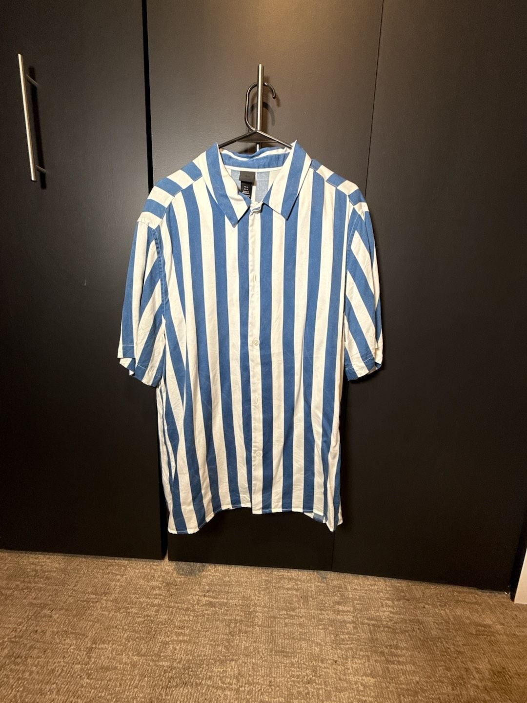 H&M Regular Fit Blue and White Bold Striped Short Sleeve Shirt gallery