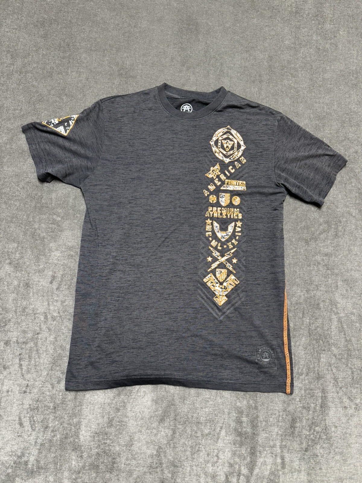 American Fighter T-Shirt Men’s L Gray White Orange Short Sleeve Graphic Print