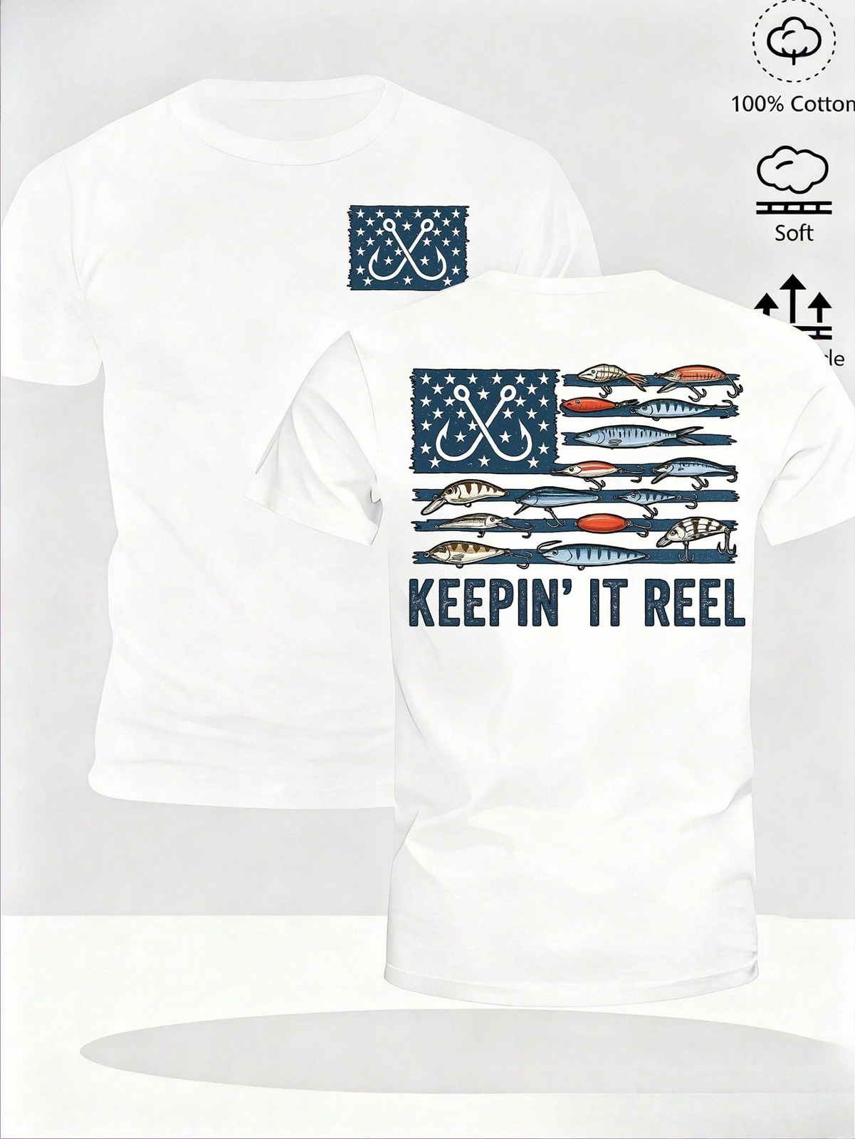 American Flag Fishing Hook Bait Fish Stay True Printed Men'S And Women'ST-Shirts gallery
