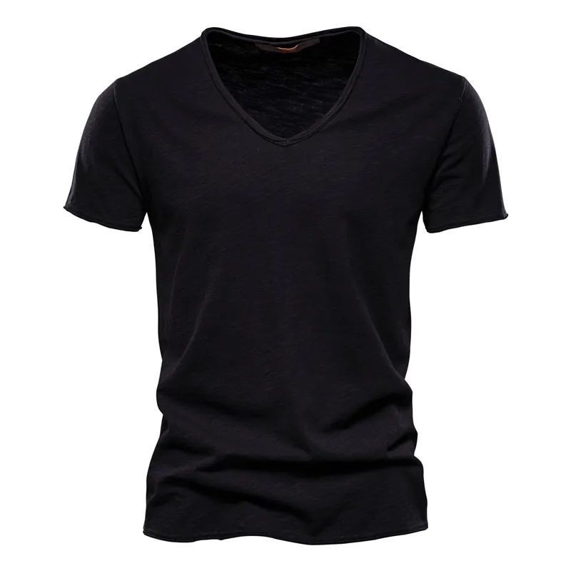 Men’s 100% Cotton V-Neck T-Shirt Slim Fit Short Sleeve Tee